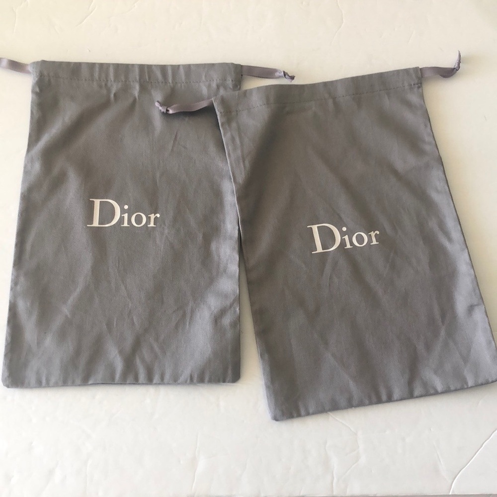 2 pc Dior Dust Bags for Shoes Authentic Grey Drawstring  8.5" x 13"